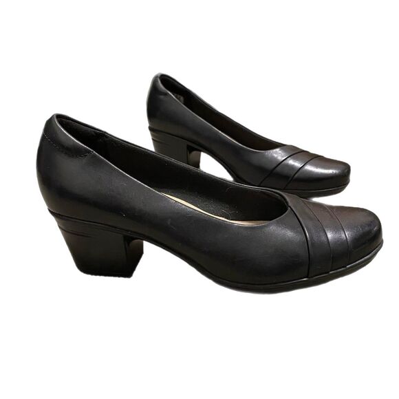 Clarks Leather Comfort Pumps Women 9.5M  EU 41 2.5 “ Block Heel 2" Padded Office - Picture 3 of 10